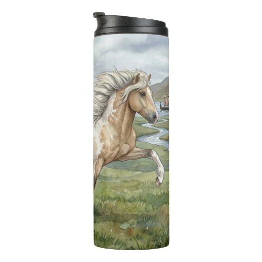 Charismatic Pinto Icelandic Mare watercolor Thermosbecher (Nach rechts gedreht)