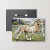 Charismatische Pinto-Isländer-Stute Aquarell Button (Vorderseite/Rückseite)