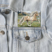 Charismatische Pinto-Isländer-Stute Aquarell Button (Insitu)