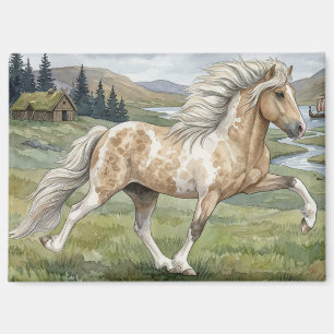 Charismatische Pinto-Isländer-Stute Aquarell Magnet