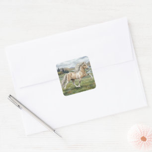 Charismatische Pinto-Isländer-Stute Aquarell Quadratischer Aufkleber