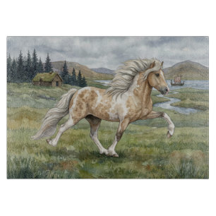 Charismatische Pinto-Isländer-Stute Aquarell Schneidebrett