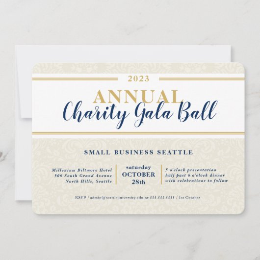 CHARITY GALA BALL elegant event navy ivory gold Einladung (Vorderseite)