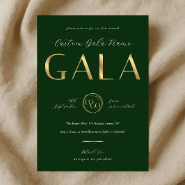 Charity Gala Emerald Green & Gold Logo Business Einladung