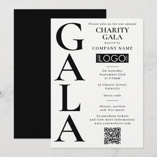 Charity Gala Fundraising Event QR Code Logo Einladung (Vorne/Hinten)