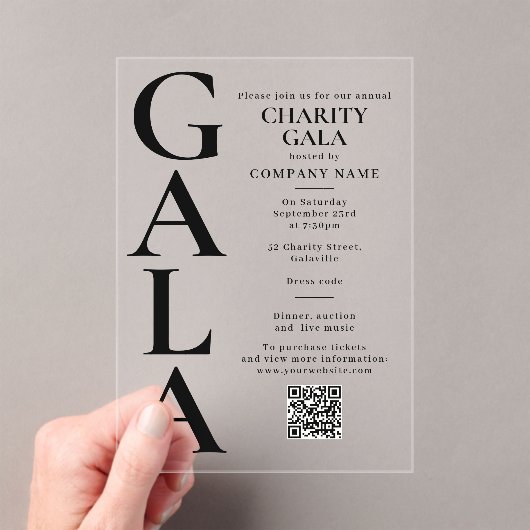 Charity Gala Template Fundraising Event QR Code Acryleinladungen (Insitu (Handheld))
