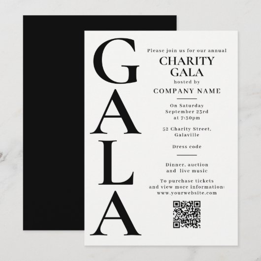 Charity Gala Template Fundraising Event QR Code Einladung (Vorne/Hinten)