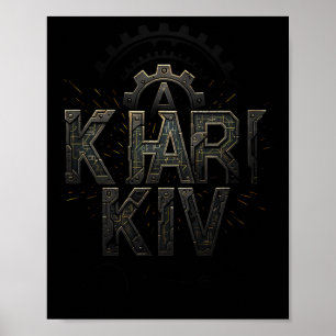 Charkiw Ukraine Tech Circuit Style Urne Stadt  Poster