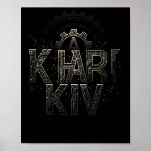 Charkiw Ukraine Tech Circuit Style Urne Stadt Poster (Vorne)