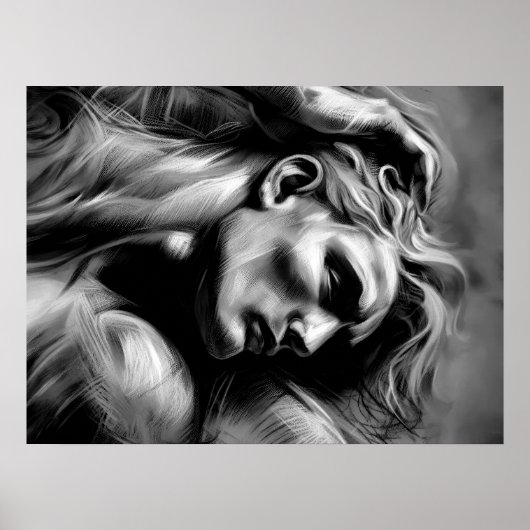 Charkohle Abstrakte Rough Sketch Reclining Man BW Poster (Vorne)