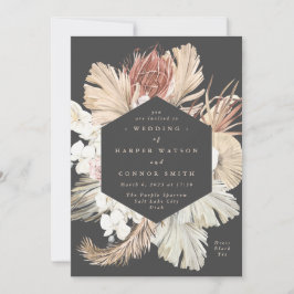 Charkohle Floral Pampas Getrocknetes Gras Tropisch Einladung