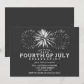 Charkohle Gray Vintage Feuerwerke 4. Juli Party Einladung (Vorne/Hinten)