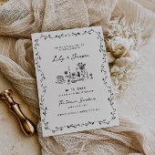 Charkohle Hand Drawn Vines Hochzeit Einladung