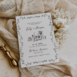 Charkohle Hand Drawn Vines Hochzeit Einladung
