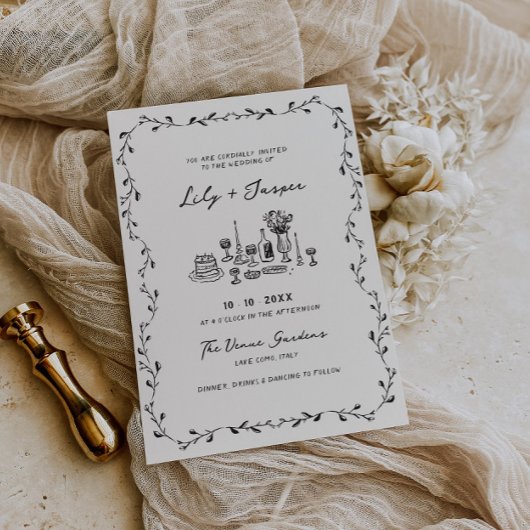 Charkohle Hand Drawn Vines Hochzeit Einladung