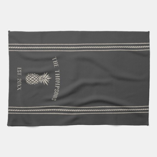 Charkohle Rustikale Ananas Personalisiert Geschirrtuch (Horizontal)