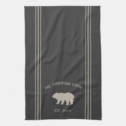 Charkohle Rustikaler Bär Personalisiert Geschirrtuch (Vertikal)