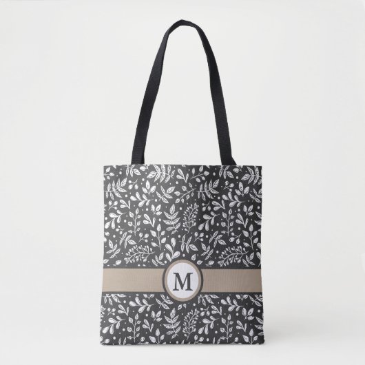 Charkohle Rustikaler Winter botanisch mit Monogram Tasche (Vorderseite)