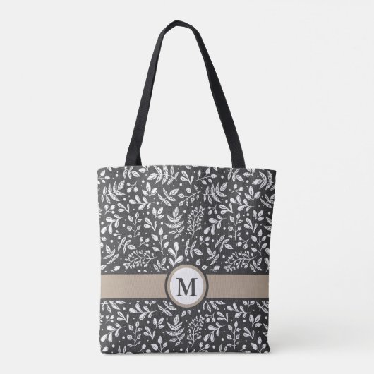 Charkohle Rustikaler Winter botanisch mit Monogram Tasche (Rückseite)