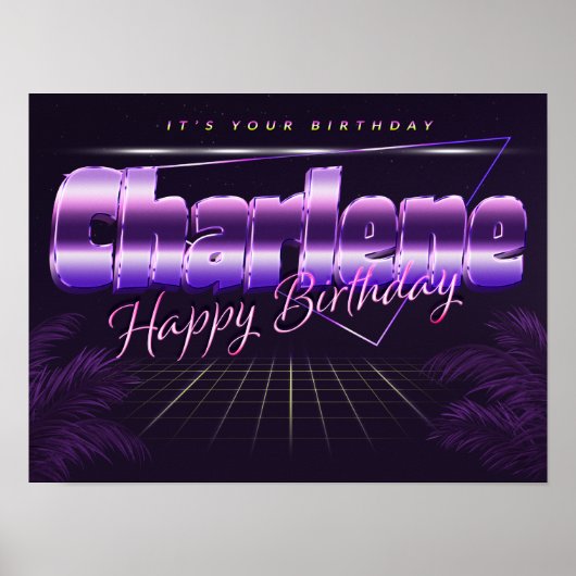 Charlene Name Vorname lila retro Poster Geburtstag (Vorne)