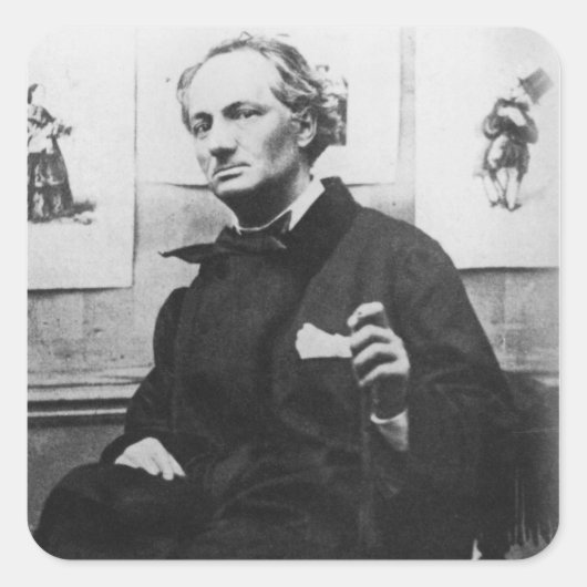 Charles Baudelaire mit Gravuren, c.1863 Quadratischer Aufkleber (Vorderseite)