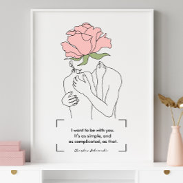 Charles Bukowski Pink Rose Line Art Liebe Quotes Poster