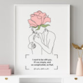 Charles Bukowski Pink Rose Line Art Liebe Quotes Poster