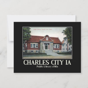 Charles City Iowa, Bibliothek, Vintage-Inspiriert Postkarte