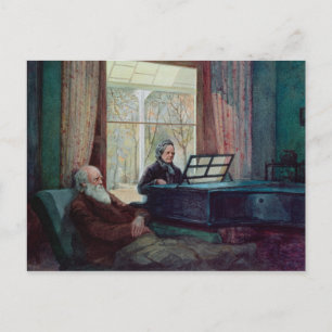 Charles Darwin und seine Ehefrau am Klavier Postkarte