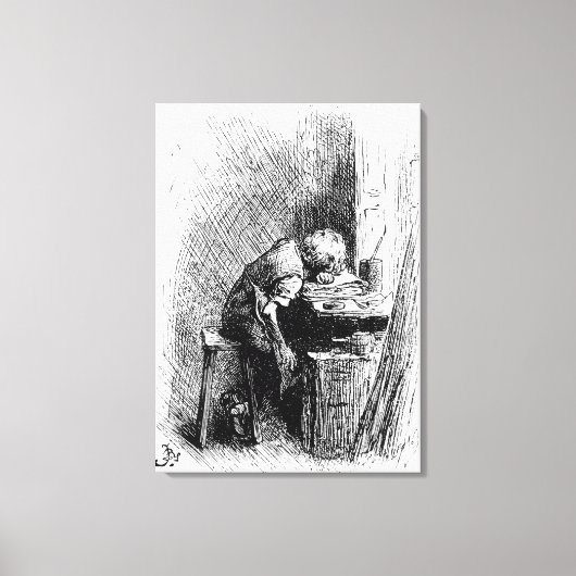 Charles Dickens in der Blacking Factory und Leinwanddruck (Vorderseite)