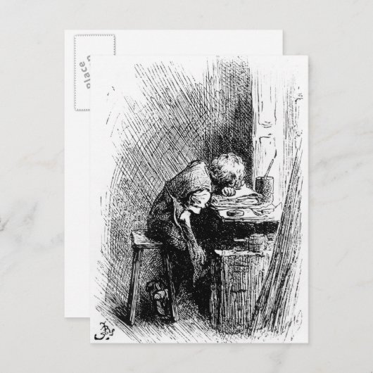 Charles Dickens in der Blacking Factory und Postkarte (Vorne/Hinten)