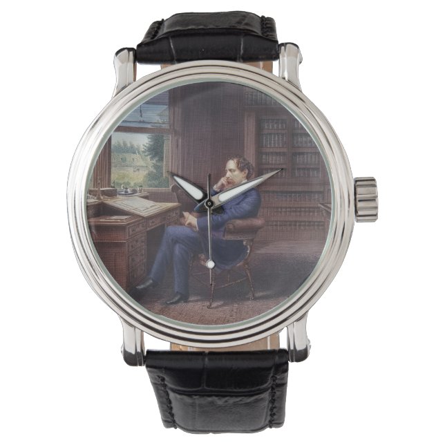 Charles Dickens in seiner Studie Armbanduhr (Vorderseite)