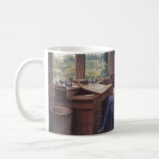 Charles Dickens in seiner Studie Kaffeetasse (Links)