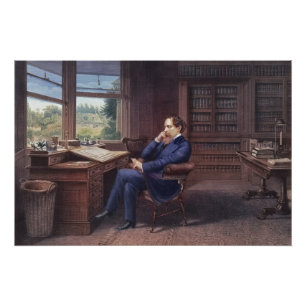 Charles Dickens in seiner Studie Poster