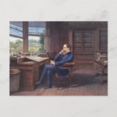 Charles Dickens in seiner Studie Postkarte (Vorderseite)