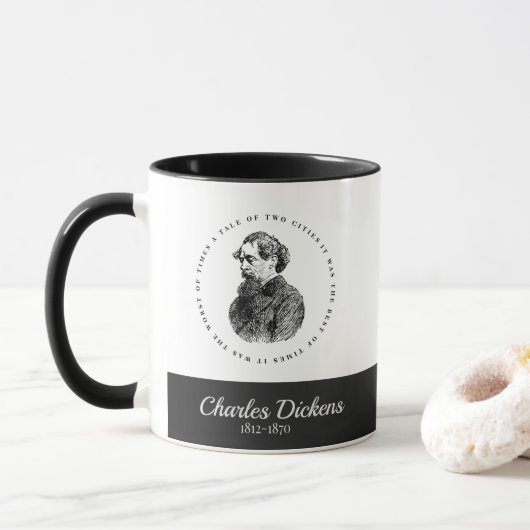 Charles Dickens Portrait und Zitat Tasse (Mit Donut)