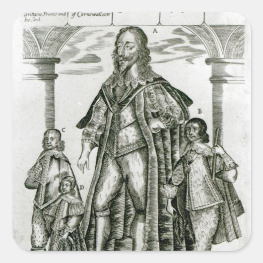 Charles I mit seinen Kindern Quadratischer Aufkleber (Vorderseite)