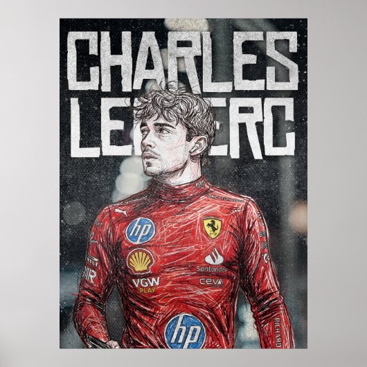 Charles Leclerc Illustration Artistic F1 Portrait Poster (Vorne)