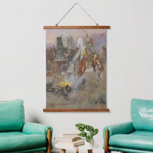 Charles M Russell - Bronc im Kuh Camp Doormat Wandteppich Mit Holzrahmen