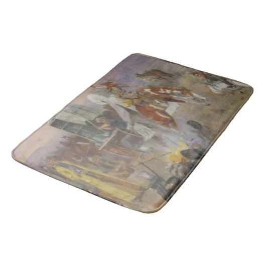 Charles M Russell - Bronc im Kuhlager Badematte (Schrägansicht)