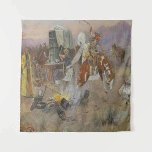 Charles M Russell - Bronc im Kuhlager Wandteppich (Vorderseite)