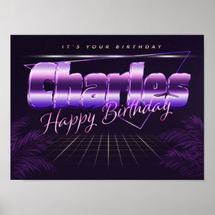 Charles Name Vorname lila retro Poster Geburtstag