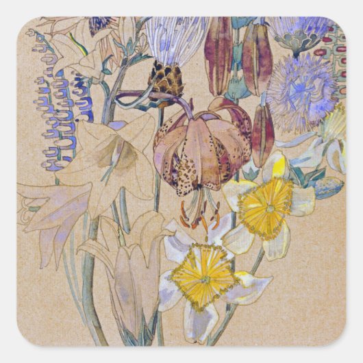 Charles Rennie Mackintosh - Mont Louis - Blume Quadratischer Aufkleber (Vorderseite)