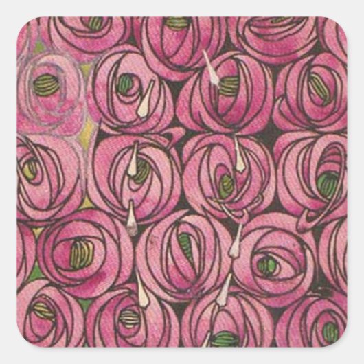 Charles Rennie Mackintosh - Rose Quadratischer Aufkleber (Vorderseite)