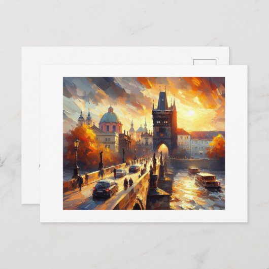 Charles River Bridge Prag City, Postkarte (Vorne/Hinten)