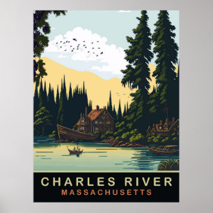 Charles River, MA, Vintage Reise Poster