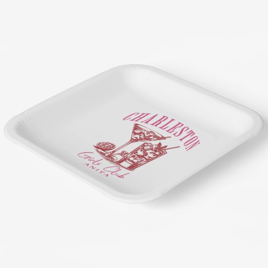 Charleston Bachelorette Custom girls club Pappteller (Gewinkelt)