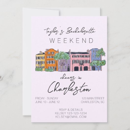 Charleston Bachelorette Einladung & Details (Vorderseite)