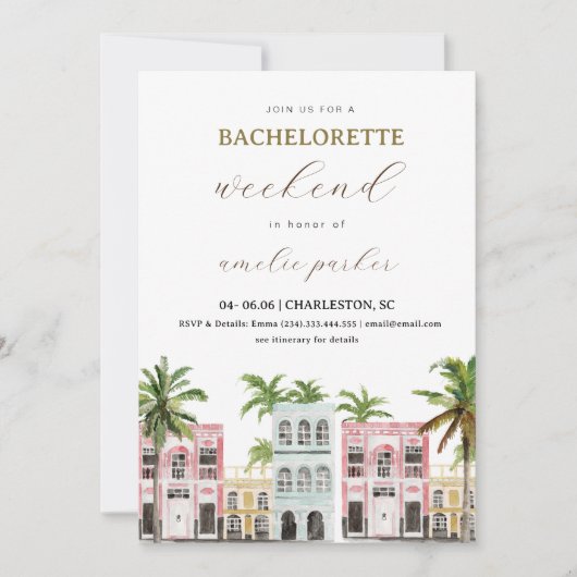 Charleston Bachelorette Einladung & Tour (Vorderseite)