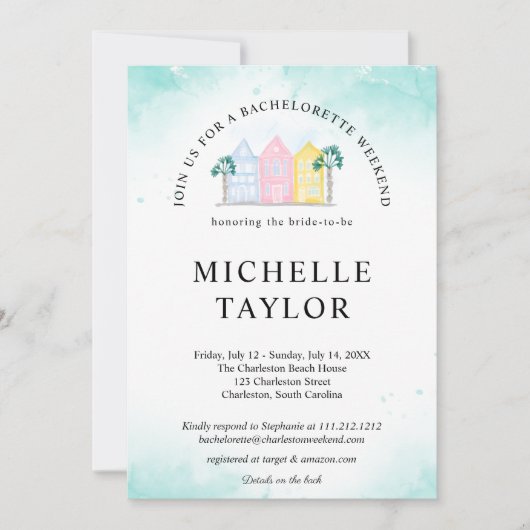 Charleston Bachelorette Weekend Itinerary Palm Einladung (Vorderseite)